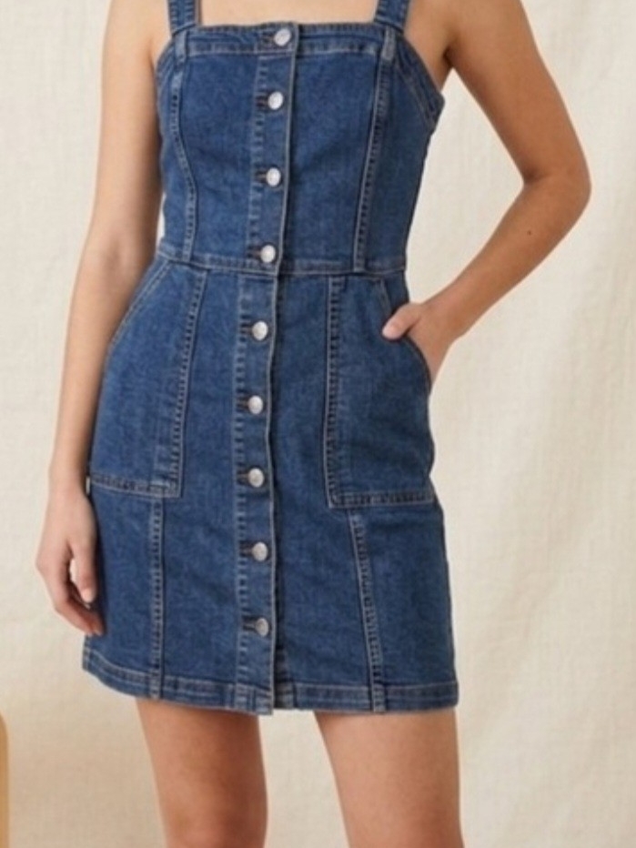 H&M Blue Denim Button-Front Mini Dress